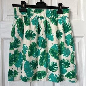 J Crew Linen Blend Skirt Palm Leaf Print White Green XS